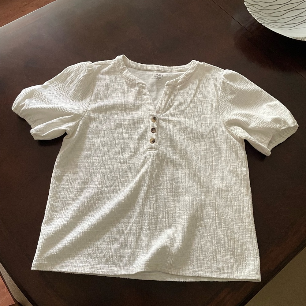 LOFT White Button Down Shirt with Textured Fabric